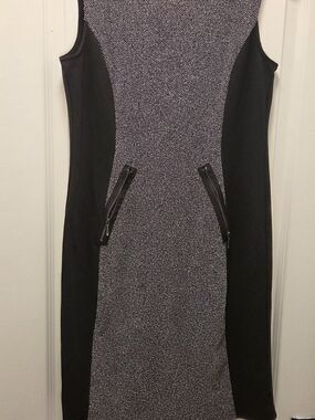 Apt. 9 Black and Gray Paneled Midi Sheath Dress with Zipper Pockets